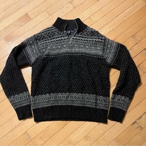 Vtg GAP Womens Mens Fair Isle Shetland Wool Sweater Size L Gray Norwegian
